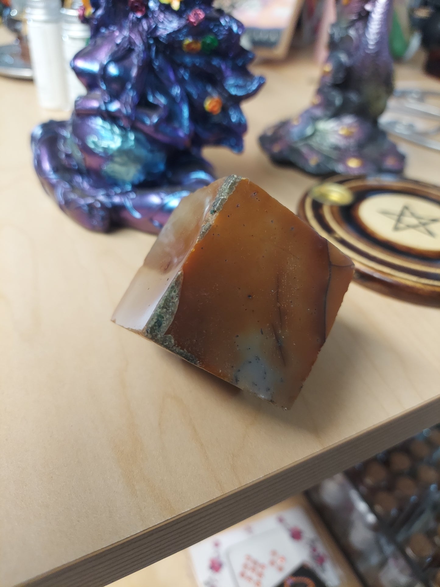 Amber Flower Agate Cubes carving